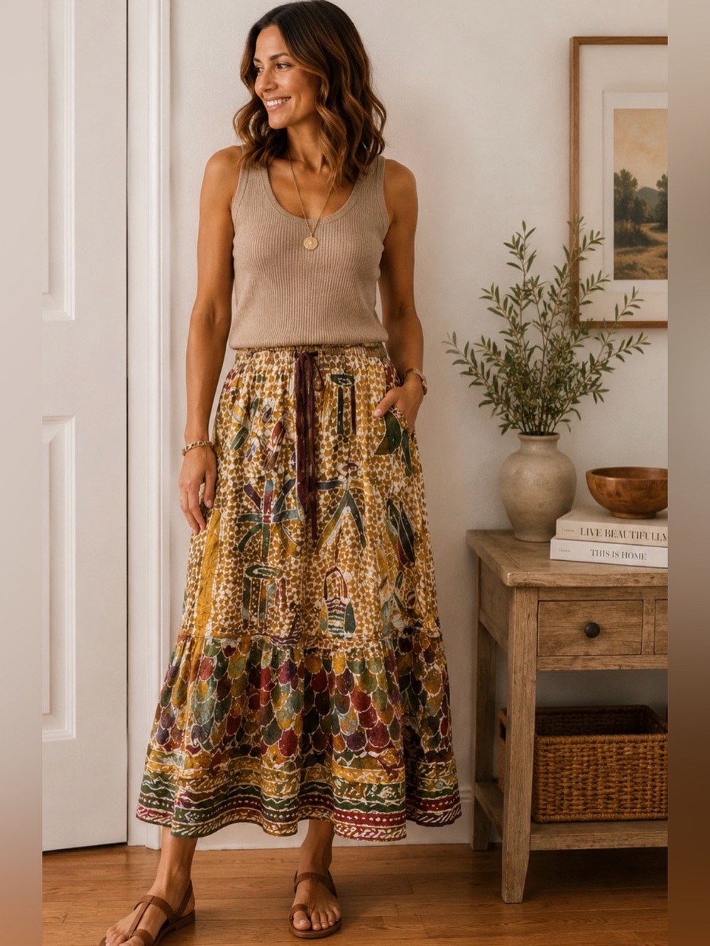 Nnamdi Ibenagu spirit of courage Gold and Green Embellished Midi A-Line Skirt S